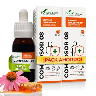 Imagen de Soria Natural Composor 8 Equinácea, Propóleo y Tomillo Aumenta tus Defensas, Refuerza el Sistema Inmune Prevención Alivio de Resfriados 100% PACK 2 Botes 50ml