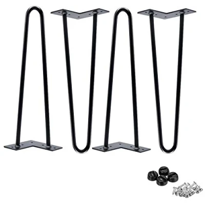 Imagen de patas de horquilla acero negro 35 cm, estilo industrial moderno mediados siglo, 2 varillas, 10 mm, paquete 4, metal resistente para mesa café, muebles, proyecto bricolaje
