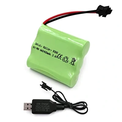 Imagen de Gecoty® batería 3.6V 2400mAh, AA Recargable NiMH, con Cable de Carga USB y Enchufe SM 2P para Juguetes Control Remoto, iluminación, Herramientas eléctricas, electrodomésticos