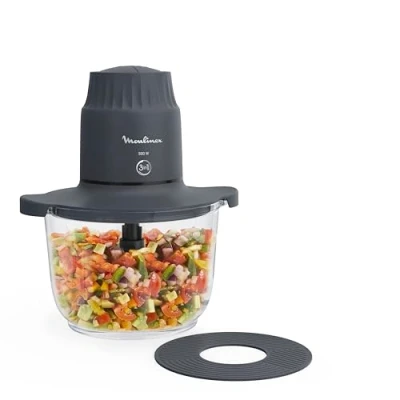 Imagen de Moulinex Choppeo, picadora con vaso de vidrio, 1L capacidad útil, vidrio borosilicato, 2 velocidades, color Java Pepper, DJ602110