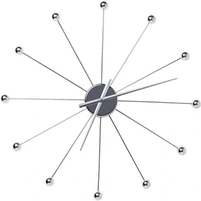 Imagen de Kare Design reloj de pared Like Umbrella Balls cromado, reloj, grande, moderno, pared, acero, movimiento cuarzo, sala estar, oficina en casa, 60x60x6 cm