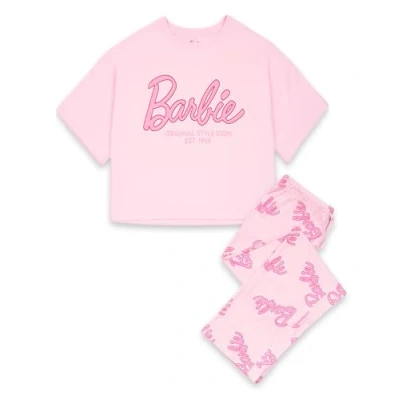 Imagen de Barbie Conjunto de Pijama Mujer en Rosa Camiseta gráfica Manga Corta para y Pantalones Estampados Pierna Larga Pijamas Icono Estilo Original con Logotipo clásico