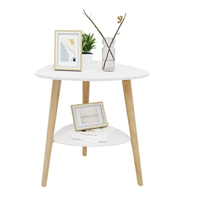 Imagen de EUGAD Mesa Auxiliar de Madera Mesita Noche Mesitas café Centro con 2 estantes MDF 50x40x55cm Blanco 0063ZZ