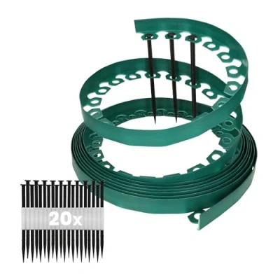 Imagen de GARDENIX Borde de césped plástico Flexible LineBORDER, 20 Anclajes Suelo, Longitud 10 m, Altura 4 cm, Verde