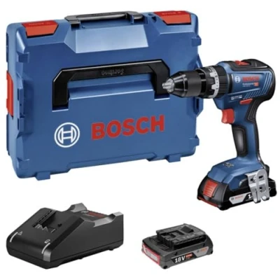Imagen de Bosch Professional GSB 18V 55 Taladro percutor a batería (2 baterías x 2.0 Ah, 18V, Nm, en L Case), Azul, 2x2.0Ah plus cargador