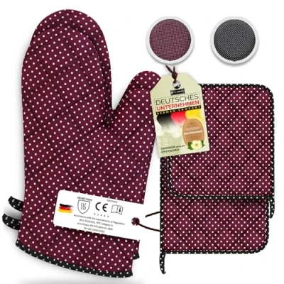 Imagen de LEFUNDA® Juego de 4; Guantes Horno y Agarraderas algodón, Resistentes al Calor, para Hornear, Cocinar, Manoplas Grandes Barbacoa, Soportes Ollas, Utensilios Cocina