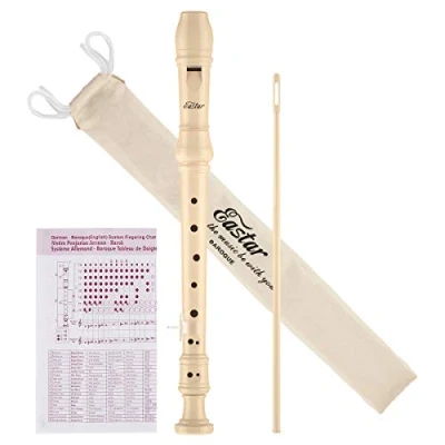 Imagen de Eastar flauta soprano para niños principiantes, instrumento de digitación barroca C, 3 piezas con kit limpieza, reposapulgar, bolsa algodón, tabla digitación, ERS 21BN, natural