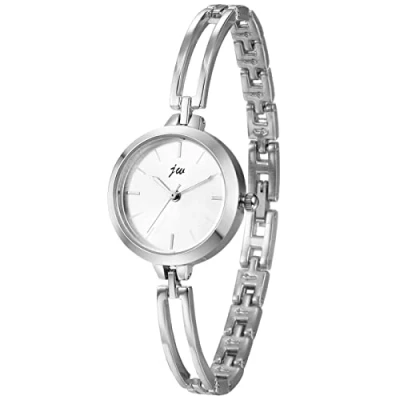 Imagen de JewelryWe Reloj de pulsera para mujer, elegante, analógico, cuarzo, pequeño, sencillo, informal, con correa metal, oro rosa/plata, Tipo 2 plata, Elegante