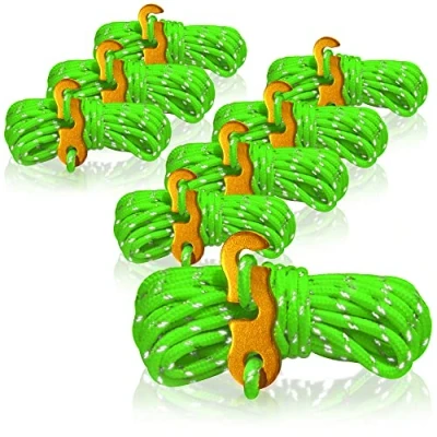 Imagen de com four® 8X Cuerdas Reflectantes en Verde Cuerda de Tienda con Hebilla Aluminio tensión Camping
