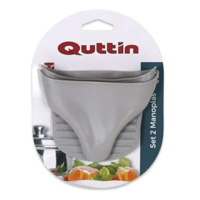 Imagen de Manoplas de Silicona Quttin para Cocina y Horno: Set 2 Unidades Guante Horno. Guantes Mini Manopla Gruesa Ollas (Gris)
