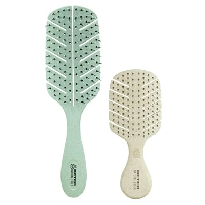Imagen de Beter Pack Cepillos de Pelo Natural Fiber Cepillo Antitirones + Mini Cepillo, ideal para viaje Sostenibles y recicables, 2 items