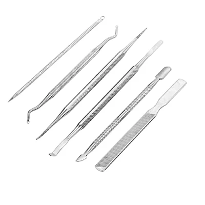 Imagen de Chie no fukuro Herramienta de pedicura 6 en 1,Gancho Excavador para Pies,Acero Inoxidable Kit uñas Encarnadas Levantador y Lima,cutícula Pusher cortador Recortadora,Limas
