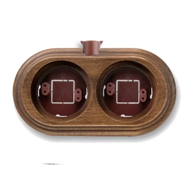 Imagen de Peana de Madera para mecanismos eléctricos vintage Garby y Dimbler pared Base enchufes e interruptores haya envejecida con paso cable Fontini
