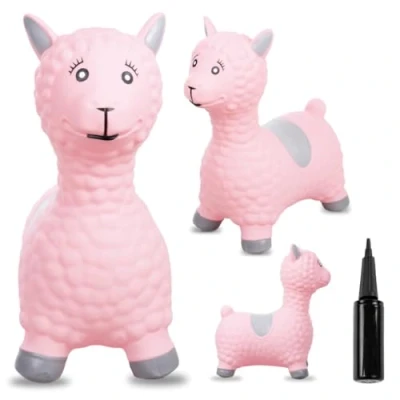 Imagen de sun baby Animale Gonfiabile Che Salta, Giocattolo di 1 Anno, Saltarello per Bambini, Design ergonomico, Cavallo Giocattolo, Pompa Manuale Inclusa (Alpaca Rosa)