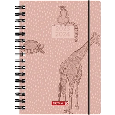 Imagen de BRUNNEN Agenda 2023/2024 Wild Animals, tamaño A5, color rosa, 1 página = día, sábado + solo en una
