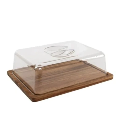 Imagen de ROCKING GIFTS Quesera Rectangular de Madera con Tapa Cristal Acacia 24x18 cm