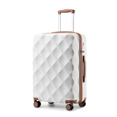 Imagen de British Traveller Equipaje Duradero de ABS + PC con 4 Ruedas giratorias TSA Lock YKK Zipper, Crema Claro, M(Medium 24inch), rígido