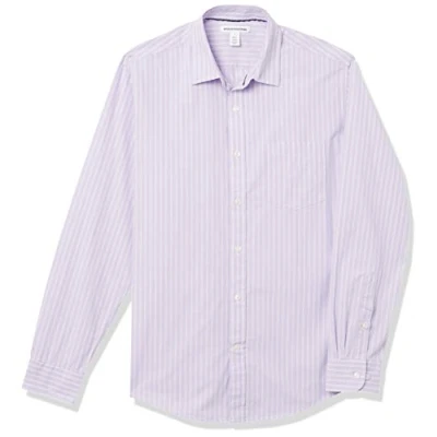 Imagen de Amazon Essentials Camisa Informal de Popelina con Manga Larga y Corte Recto Hombre, Lavanda Blanco Doble Raya, XL
