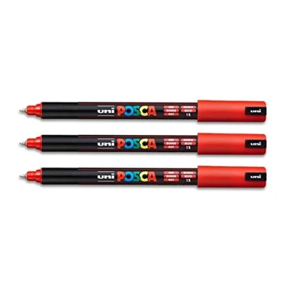 Imagen de uni ball PX89789000 POSCA 181701 Marcador de punta calibrada (3 unidades), color rojo