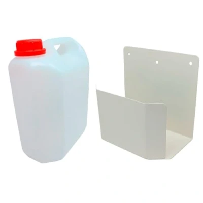 Imagen de Conjunto garrafa PVC de 5L para descarga desagüe aire acondicionado + soporte metálico en U pared kit bidón pequeño