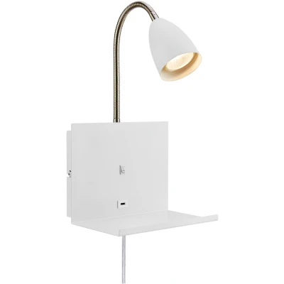 Imagen de Markslöjd Cuarto aplique de pared, blanco 30 cm enchufe hierro puerto USB estante