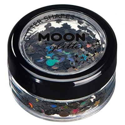Imagen de Brillo con Figuras Holográficas por Moon Glitter 100% Cosmético para la Cara, Cuerpo, Uñas, Cabello y Labios 3g Negro