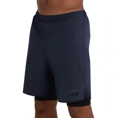Imagen de TCA Pantalon Corto Hombre Deporte con Bolsillos y Mallas Pantalones Cortos para Running Gym Padel 2 en 1 Cortas Cremallera Azul Oscuro/Negro, S