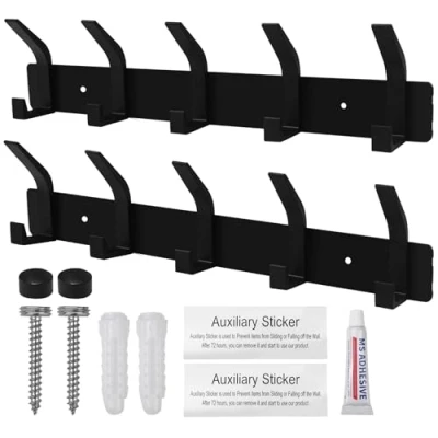 Imagen de Chiluxendo Perchero(2Pcs), Percheros Pared Negro Colgadores, Perchas Colgador Ropa Negras, Percha para Abrigos, Entrada, Recibidor, Dormitorio, Cocina, Baño, Abrigos Mochilas Toalla