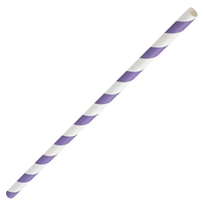 Imagen de pajitas de papel color lila y blanco 8 pulgadas, paquete 250 ecológicas, para beber
