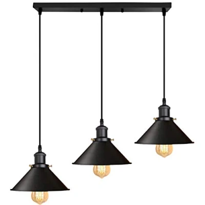Imagen de iDEGU 3 Luces Lámpara Colgante Industrial, 22cm de Techo Vintage Diseño Edison Retro Tulipas Metal Negro Lámparas Araña E27 Iluminación Para Comedor, Cocina, Salón (Barra)