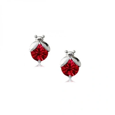 Imagen de Crystalline Azuria Mujer 18ct Chapado en Oro Blanco Mariquitas Rojo Cristales de Zirconia Pendientes tuerca para y Niña