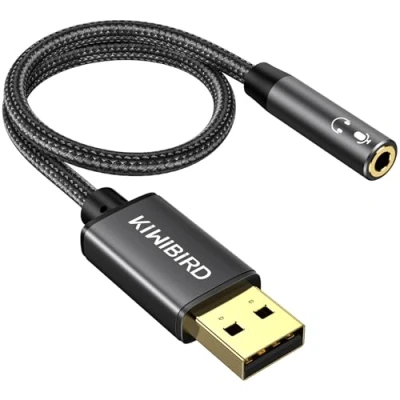 Imagen de KiWiBiRD Adaptador USB a Jack 3,5mm Audio, Tarjeta de Sonido Estéreo Externa, Auriculares, Altavoces y Micrófonos, 4 Polos TRRS, Compatible con MacBook, PS4, PS5, Laptop, Raspberry Pi