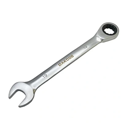 Imagen de DAKCOS Llave combinada de carraca 19mm fija con trinquete en Cr V acabado cromado mate