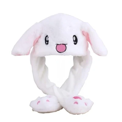 Imagen de Gorra de Conejo, Sombrero conejo con Orejas Móviles, Lindo Gorro Peluche, para Juegos Rol, Regalos Cumpleaños (Blanco)