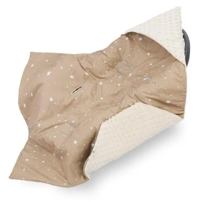 Imagen de Manta para bebé 90 x cm Saco capazo Silla Paseo Universal Asiento de Coche Todo el año Beige con Estrellas Blancas