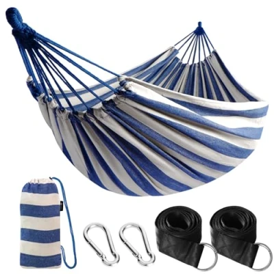 Imagen de Anyoo Hamaca de Algodón para Jardín al Aire Libre con Tela Cómoda y Correas Amigables los árboles Colgar, Duradero Portátil Bolsa Exterior/Interior, Terraza, Patio, Camping