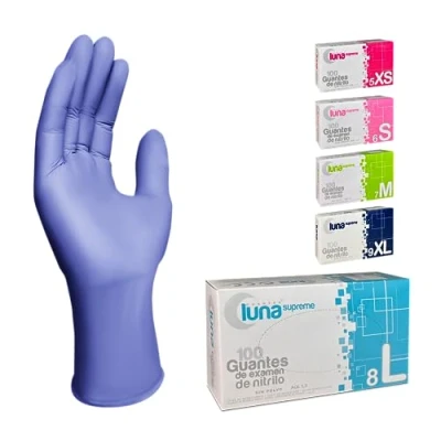 Imagen de MUNTRADE Guantes Nitrilo 100 unidades de Sin Polvo, Látex, Desechables (L, Violeta)