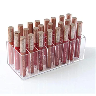 Imagen de Organizador de pintalabios,WolinTek Acrílico Cosmética titular Display Stand Cosméticos Almacenamiento Rack Maquillaje Contenedor,24 Soporte