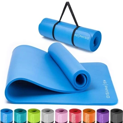 Imagen de KG Physio Yoga Mat Esterilla Antideslizante Extra Gruesa 183 cm x 60 8 mm con Correa de Hombro Fabricada NBR para garantizar que sea Antideslizante. Azul