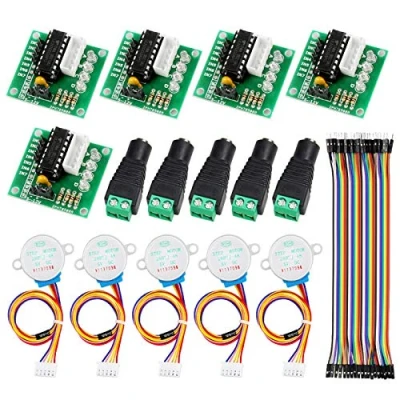Imagen de YXPCARS 5 Piezas 28BYJ 48 Motor paso a ULN2003 5V Placa de controlador con Conector alimentación DC, 40 pines Jumper Wire para Arduino