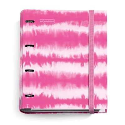 Imagen de Miquelrius Carpebloc Tie Dye, Carpeta Archivador con 4 Anillas + Recambio 100 Hojas A4 Cuadrícula 5 mm, Papel 90 g/m² , Cierre goma, color Rosa Neón