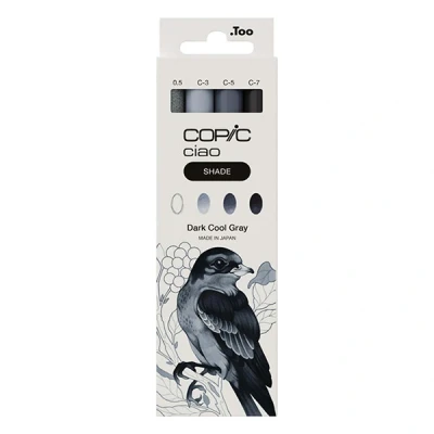 Imagen de COPIC Ciao Shade Set Dark Cool Gray, 3 rotuladores dobles con una punta mediana y otra de pincel, incl. Multiliner Gray 0,5 mm