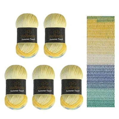 Imagen de Wollbiene Summer Touch Batik 5 ovillos de 100 gramos lana multicolor degradado, 500 g, mercerizada, microfibra acrílica (500 amarillo azul menta)