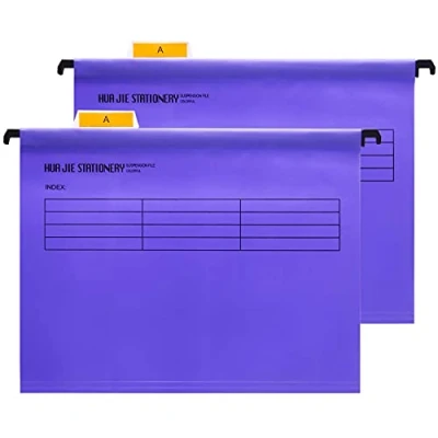 Imagen de 12 unidades Foolscap Grande Archivadores de suspensión con pestañas e insertos para tarjetas, Morado, Archivo Carpetas Colgantes Polipropileno, Medidas 41 x 25 37 cm