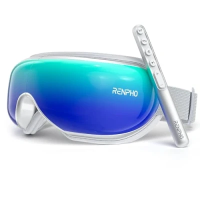 Imagen de RENPHO Masajeador de ojos con Calor y Varita Remota, Compresión Música, Recargable Masajear para aliviar la tensión ocular Círculos oscuros Bolsas Mejorar el sueño, Regalo Mujer/Hombre