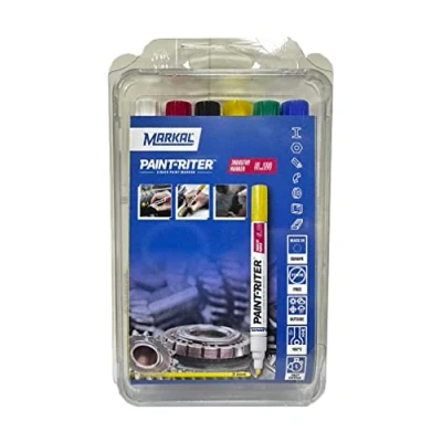 Imagen de MARKAL 31200120 SL.100 Rotuladores, kit de 6 colores, punta ojiva 2 4 mm, blanco/amarillo/rojo/azul/verde/negro (paquete 6)