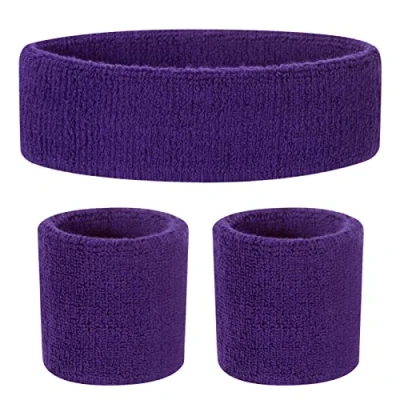 Imagen de ONUPGO Juego de bandas para el sudor niños, banda deportiva algodón deportes (1 diadema + 2 pulseras) (morado)
