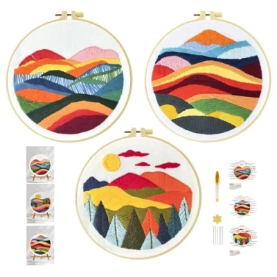 Imagen de Xinpinzhou 3pcs Kit Bordado Principiantes, Patrones para Bordar a Mano con Hilos y Tela Flor Hierba Planta, Embroidery Set Punto de Cruz Niños Inicio Manualidades Adultos