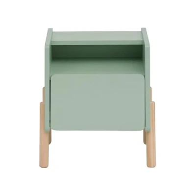 Imagen de Rebecca Mobili Mesita de Noche con 1 Cajón y Estante, para Habitación Infantil, Verde Agua Marrón, MDF Pino, Estable Dimensiones AxAnxFon: 49 x 43 30 cm Art. RE7130