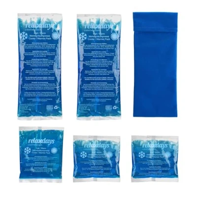 Imagen de Relaxdays Kühlpads im 5er Set mit Hülle Juego refrigeración de Gel para microondas, 3 tamaños, con Funda, compresas frías y Calientes, Color Azul, poliéster 20% plástico 60%, 5 Unidades